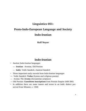 Proto-Indo-European Language and Society Indo-Iranian