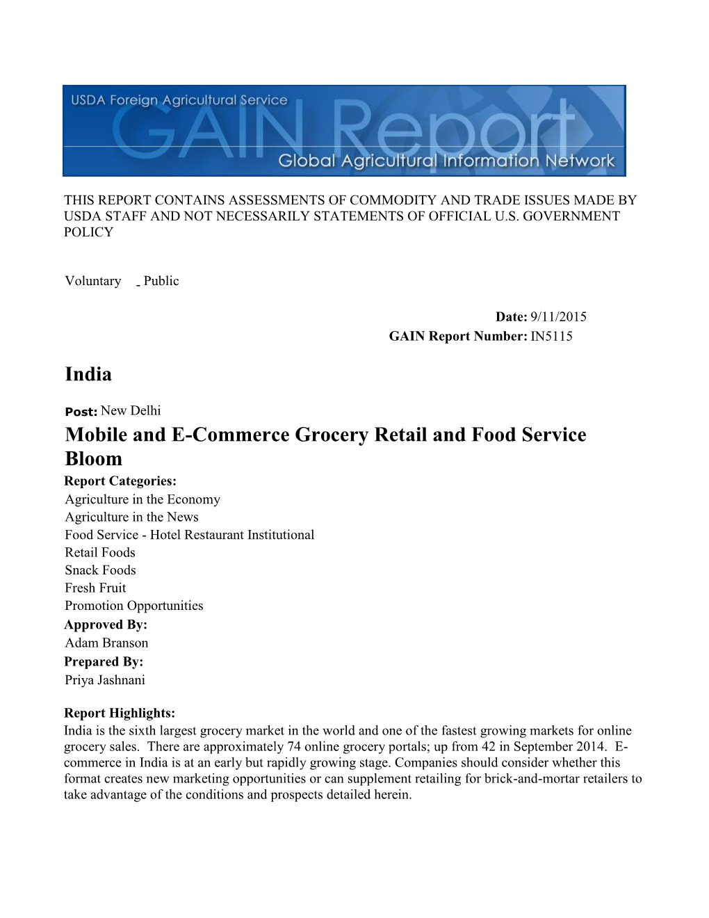 Mobile and E-Commerce Grocery Retail and Food Service Bloom India