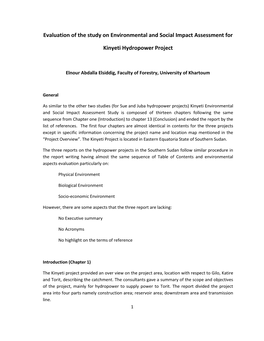 Evaluation of the Study on Environmental and Social Impact Assessment For