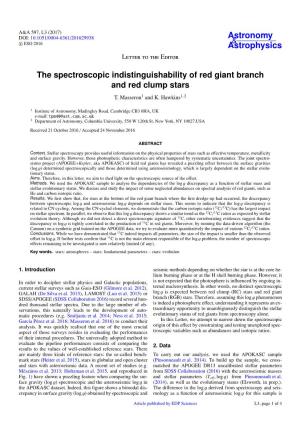 The Spectroscopic Indistinguishability of Red Giant Branch and Red Clump Stars T