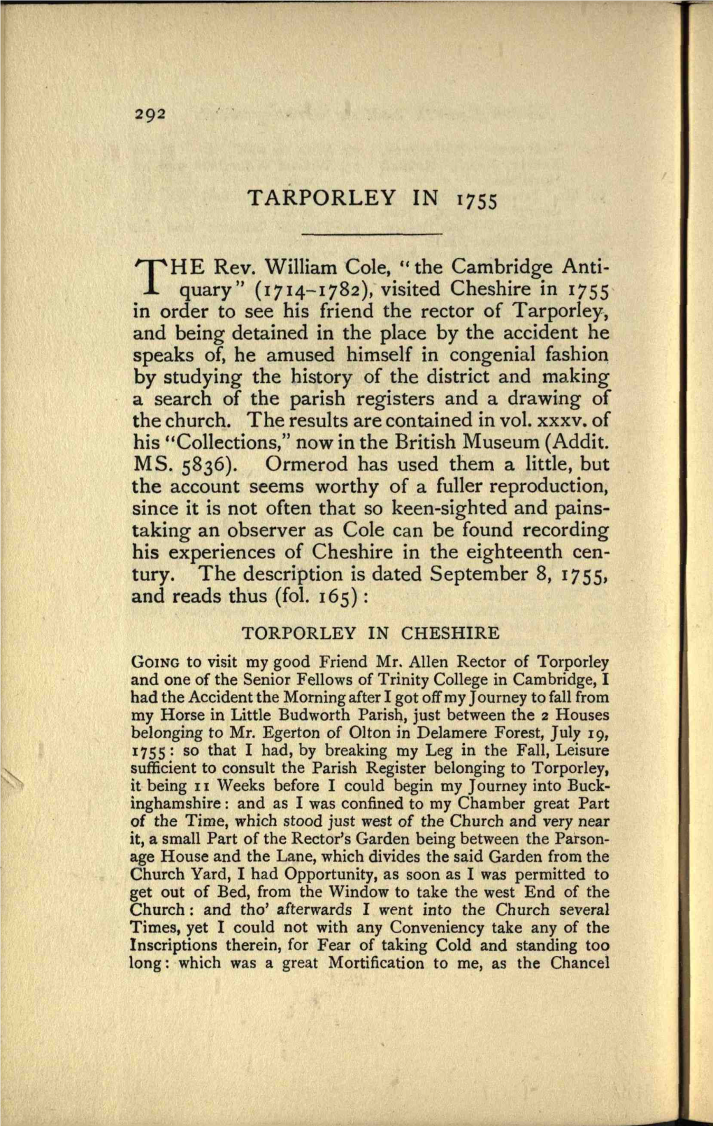 Tarporley in 1755