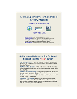 Managing Nutrients in the National Estuary Program