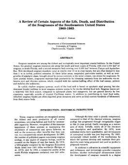 A Review of Certain Aspects of the Life, Death, and Distribution of the Seagrasses of the Southeastern United States 1960-1985