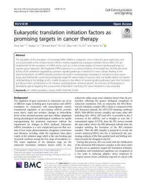 Eukaryotic Translation Initiation Factors As Promising Targets in Cancer Therapy
