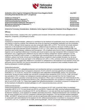 Antibiotics Active Against Carbapenem-Resistant Gram-Negative Bacilli July 2021 (Including Enterobacterales and P