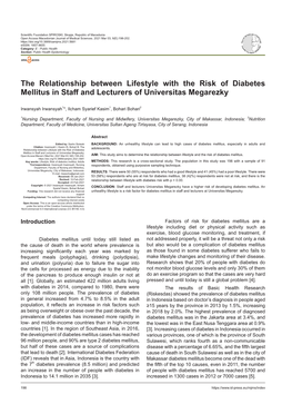 The Relationship Between Lifestyle with the Risk of Diabetes Mellitus in Staff and Lecturers of Universitas Megarezky