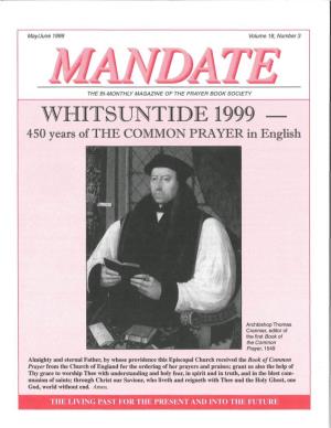 WHITSUNTIDE 1999 — 450 Years of the COMMON PRAYER in English