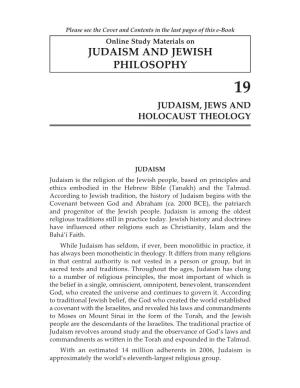 Judaism and Jewish Philosophy 19 Judaism, Jews and Holocaust Theology