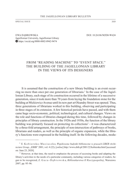 From “Reading Machine” to “Event Space.” the Building of the Jagiellonian Library in the Views of Its Designers