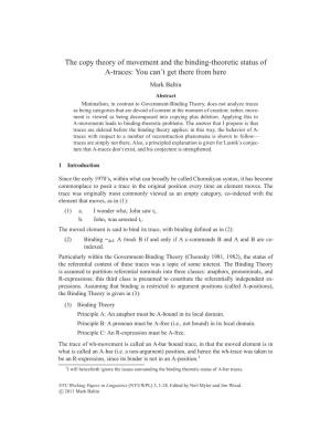 The Copy Theory of Movement and the Binding-Theoretic Status of A
