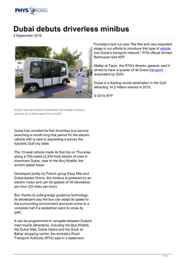 Dubai Debuts Driverless Minibus 2 September 2016