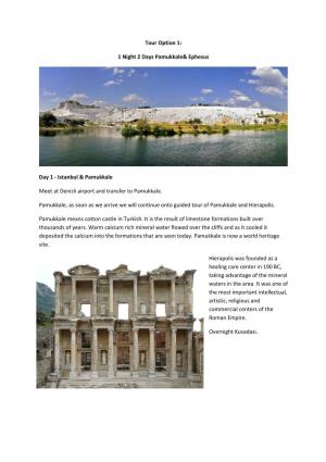 Tour Option 1: 1 Night 2 Days Pamukkale& Ephesus Day 1