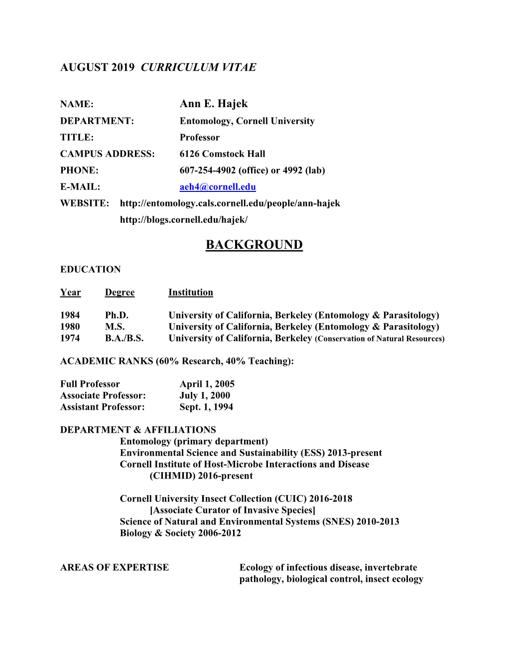 CALS Faculty CV Outline