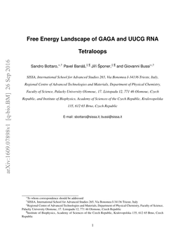Free Energy Landscape of GAGA and UUCG RNA Tetraloops” Authors: Sandro Bottaro, Pavel Banas, Jiri Sponer, and Giovanni Bussi
