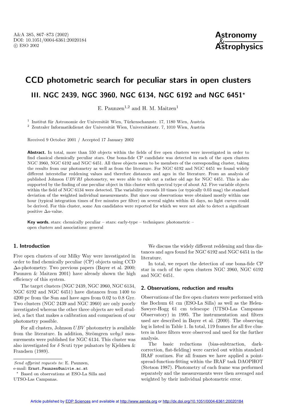 CCD Photometric Search for Peculiar Stars in Open Clusters