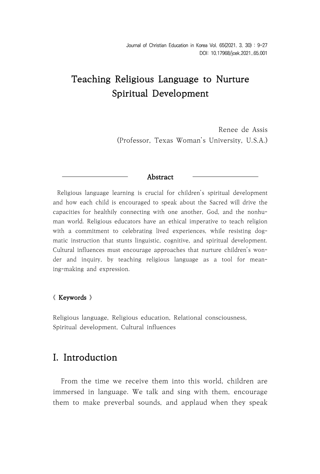 Teaching Religious Language to Nurture Spiritual Development I