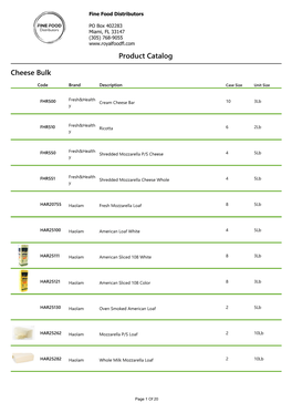 Cheese Bulk Product Catalog
