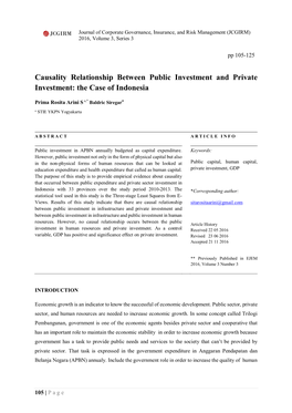 Causality Relationship Between Public Investment and Private Investment: the Case of Indonesia