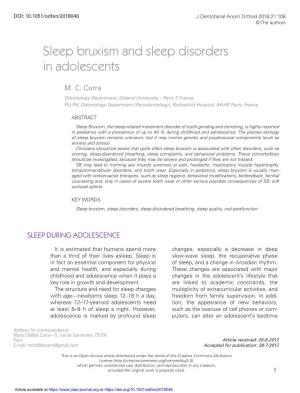 Sleep Bruxism and Sleep Disorders in Adolescents­ Sleep Bruxism and Sleep Disorders in ­Adolescents