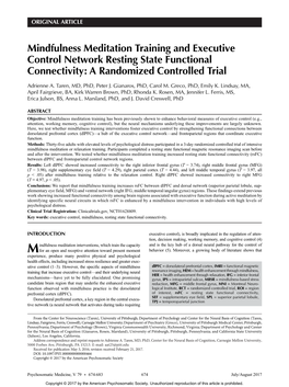 Mindfulness Meditation Training and Executive Control Network Resting State Functional Connectivity: a Randomized Controlled Trial