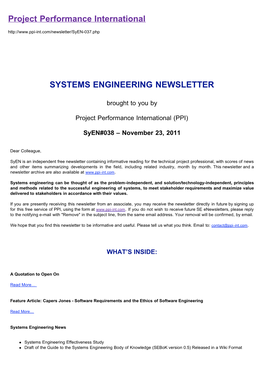 Syen #038 News in the Field of Systems Engineering | Project Performance International