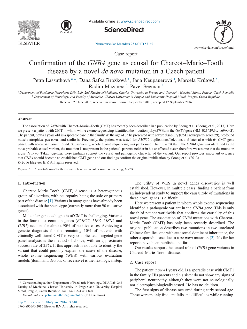 Confirmation of the GNB4 Gene As Causal for Charcot–Marie–Tooth