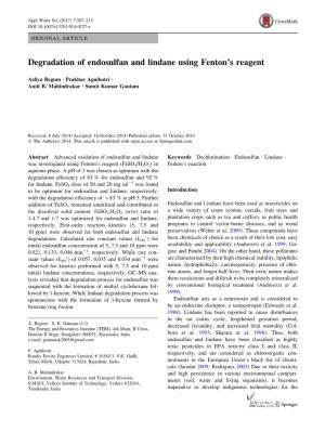 Degradation of Endosulfan and Lindane Using Fenton's Reagent