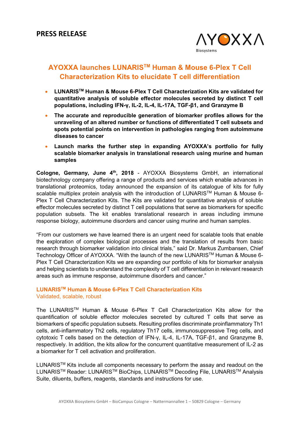 Press Release 6-Plex T Cell Characterization Kit English