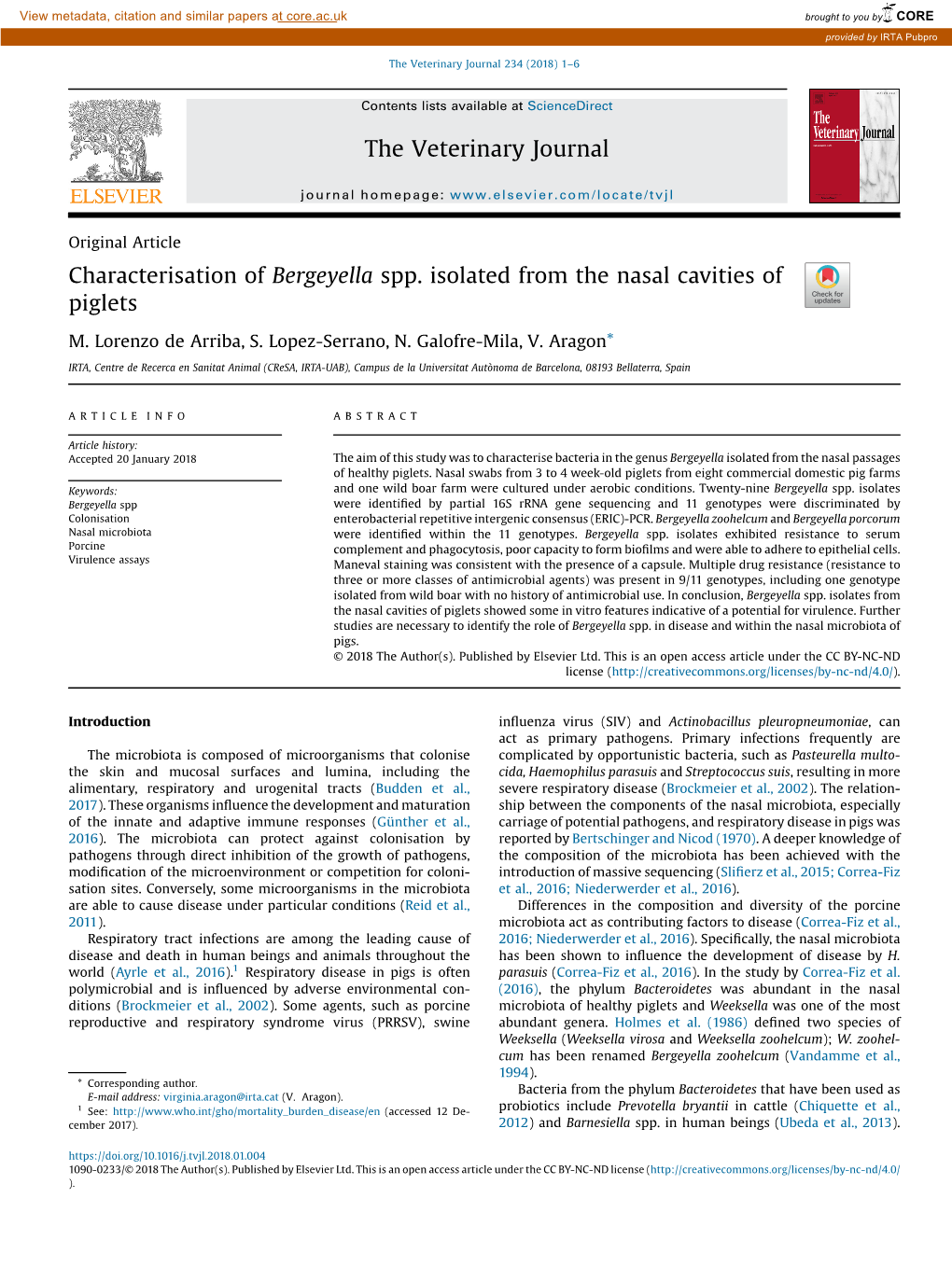 Characterisation of Bergeyella Spp. Isolated from the Nasal Cavities Of