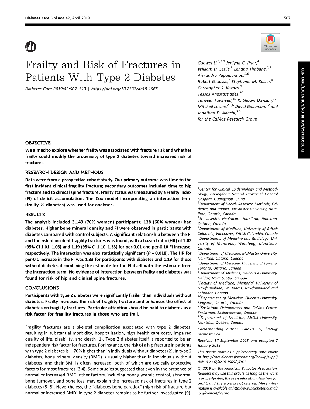 Frailty and Risk of Fractures in Patients with Type 2 Diabetes