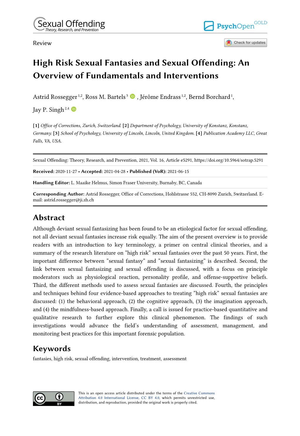 High Risk Sexual Fantasies and Sexual Offending: an Overview of Fundamentals and Interventions