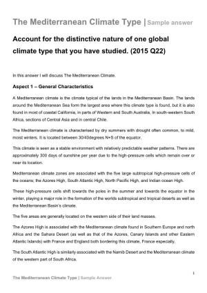 The Mediterranean Climate Type |Sample Answer
