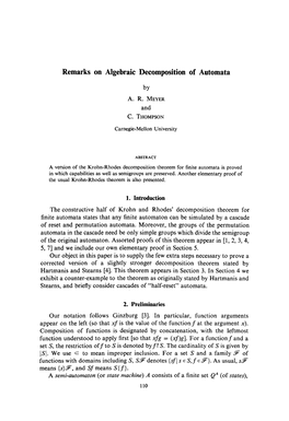 Remarks on Algebraic Decomposition of Automata