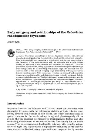 Early Astogeny and Relationships of the Ordovician Rhabdomesine Bryozoans