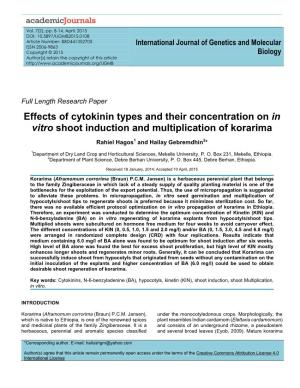Effects of Cytokinin Types and Their Concentration on in Vitro Shoot Induction and Multiplication of Korarima