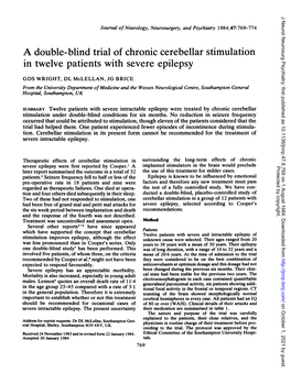 A Double-Blind Trial of Chronic Cerebellar Stimulation in Twelve Patients with Severe Epilepsy