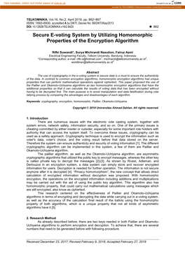 Secure E-Voting System by Utilizing Homomorphic Properties of the Encryption Algorithm