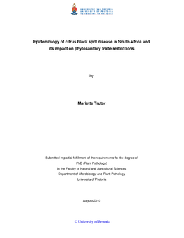 Epidemiology of Citrus Black Spot Disease in South Africa and Its Impact on Phytosanitary Trade Restrictions