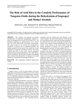The Role of Acid Sites in the Catalytic Performance of Tungsten Oxide During the Dehydration of Isopropyl and Methyl Alcohols