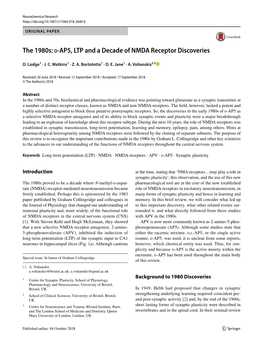 The 1980S: D-AP5, LTP and a Decade of NMDA Receptor Discoveries