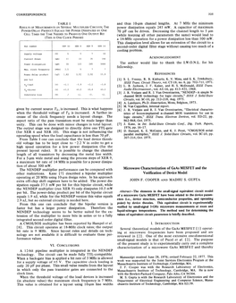 Microwave Characterization of Gaas MESFET and the Verification of Device Model