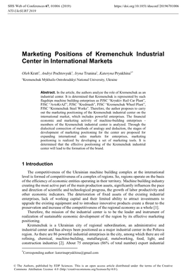 Marketing Positions of Kremenchuk Industrial Center in International Markets