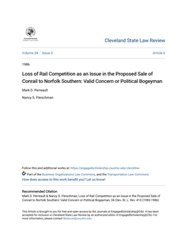 Loss of Rail Competition As an Issue in the Proposed Sale of Conrail to Norfolk Southern: Valid Concern Or Political Bogeyman