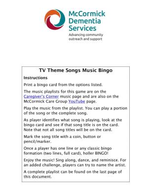Print a Bingo Card from the Options Listed. the Music Playlists for This