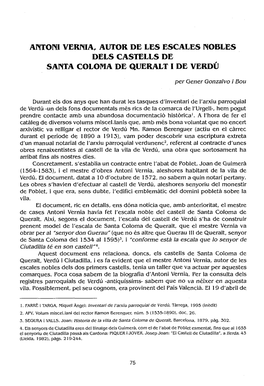 Antom Vernia, Autor De Les Escales Nobles Dels Castells De Santa Coloma De Queralt 1 De Verdú