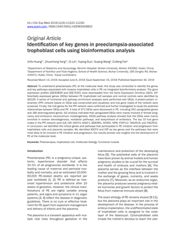 Original Article Identification of Key Genes in Preeclampsia-Associated Trophoblast Cells Using Bioinformatics Analysis