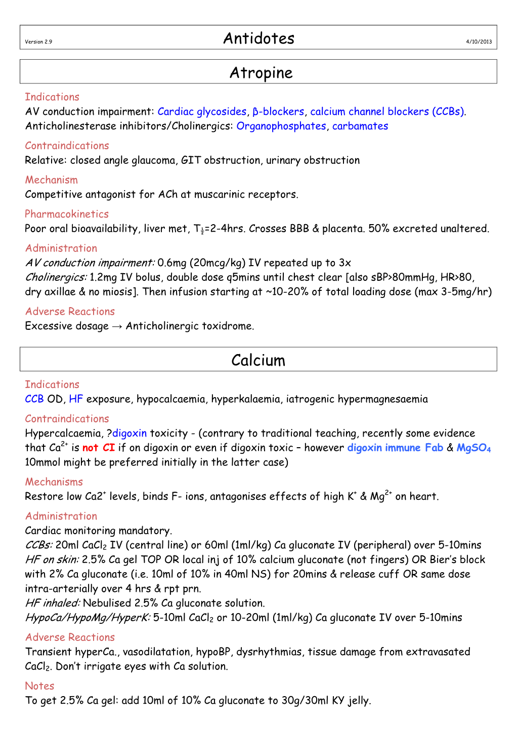 Antidotes Atropine Calcium