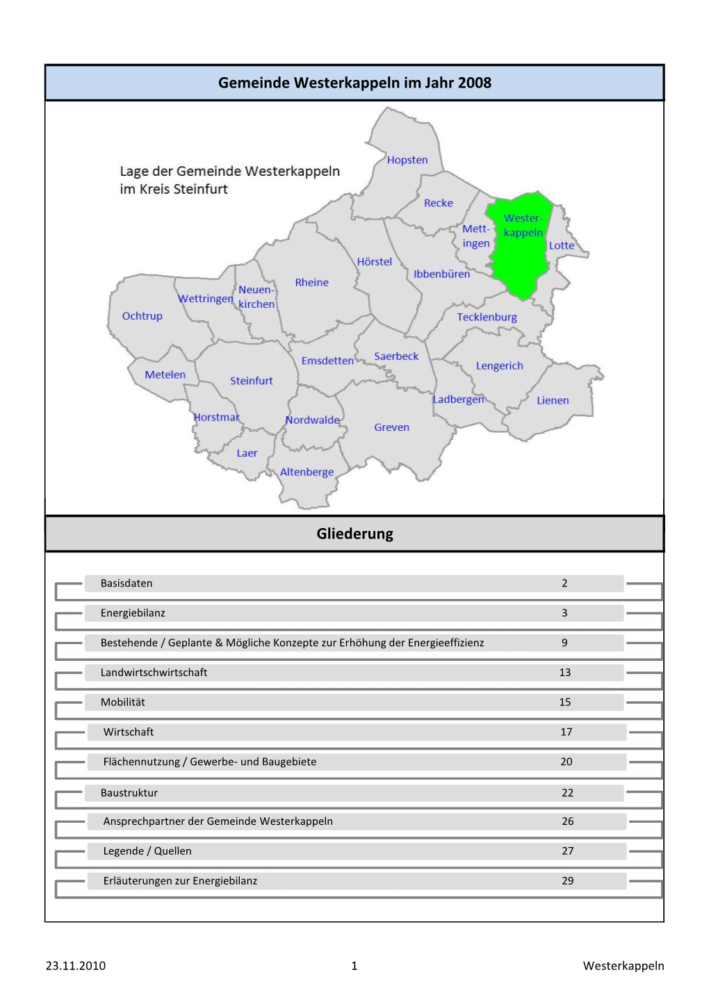 Kommunalsteckbrief Der Gemeinde Westerkappeln