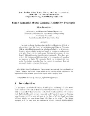 Some Remarks About General Relativity Principle