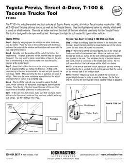 Toyota Previa, Tercel 4-Door, T-100 & Tacoma Trucks Tool
